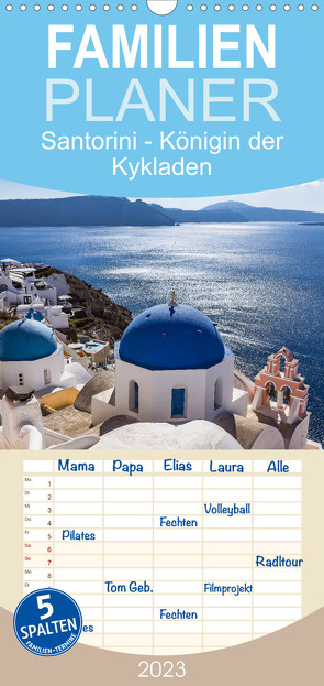 Familienplaner Santorini – Königin der Kykladen (Wandkalender 2023 , 21 cm x 45 cm, hoch) von meinert,  thomas