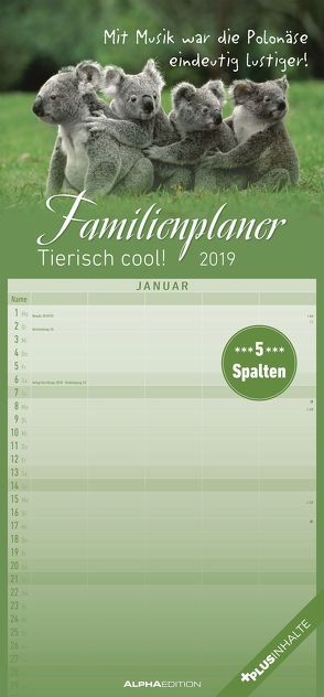 Familienplaner Tierisch cool! 2019 von ALPHA EDITION