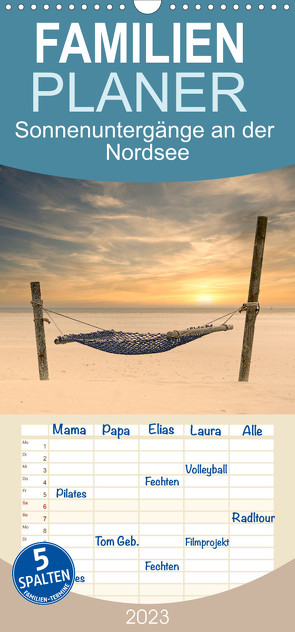 Familienplaner Traumhafte Sonnenuntergänge an der Nordsee (Wandkalender 2023 , 21 cm x 45 cm, hoch) von Sarnade