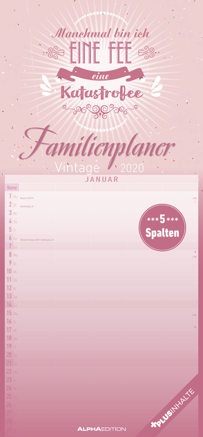 Familienplaner Vintage 2020 – Familientermine – Familientimer (22 x 45) – mit Ferienterminen – 5 Spalten – Wandplaner – Familienkalender von ALPHA EDITION