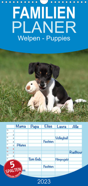 Familienplaner Welpen – Puppies (Wandkalender 2023 , 21 cm x 45 cm, hoch) von Hutfluss,  Jeanette