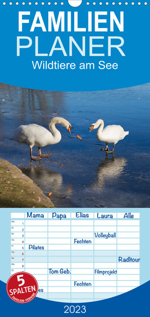 Familienplaner WILDTIERE AM SEE (Wandkalender 2023 , 21 cm x 45 cm, hoch) von boeTtchEr,  U