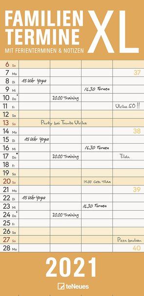 Familientermine XL mit 4 Spalten 2021 – Familien-Timer – Termin-Planer – Kinder-Kalender – Familien-Kalender – 22×45