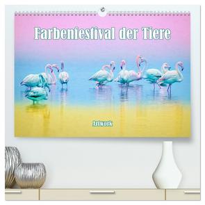 Farbenfestival der Tiere – Artwork (hochwertiger Premium Wandkalender 2024 DIN A2 quer), Kunstdruck in Hochglanz von Brunner-Klaus,  Liselotte