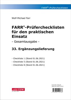 Farr, Prüfercheckl. 33. Erg.Lief. z. Grundwerk, inkl. CL 1,5 + 8 von Farr,  Wolf-Michael