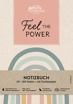 Feel The Power • Nachhaltiges Notizbuch in A5 mit Hardcover und Regenbogen-Motiv