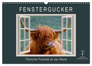 Fenstergucker – tierische Freunde an der Wand (Wandkalender 2024 DIN A3 quer), CALVENDO Monatskalender von Roder,  Peter