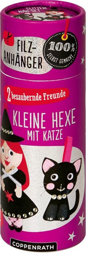 Filzanhänger: Kleine Hexe mit Katze