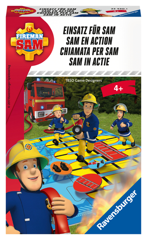 Ravensburger 23430 – Feuerwehrmann Sam: Einsatz für Sam, Mitbringspiel für 2-4 Spieler, Kinderspiel ab 4 Jahren, kompaktes Format, Reisespiel, Brettspiel von TREO Game Designers