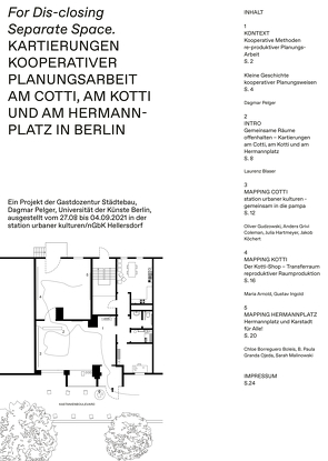 For Dis-closing Separate Space von Arnold,  Maria, Blaser,  Laurenz, Borreguero Boleis,  Chloe, Granda Ojeda,  B. Paula, Grivi Coleman,  Anders, Gudzowski,  Oliver, Hartmeyer,  Julia, Ingold,  Gustav, Köchert,  Jakob, Malinowski,  Sarah, Pelger,  Dagmar