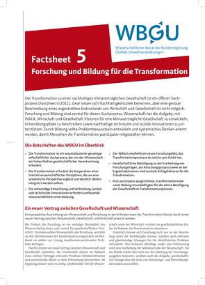 Forschung und Bildung für die Transformation von Wissenschaftlicher Beirat der Bundesregierung Globale Umweltveränderungen,  WBGU