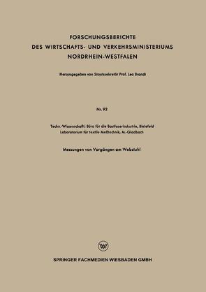 Forschungsberichte des Wirtschafts- und Verkehrsministeriums Nordrhein-Westfalen von Brandt,  Staatssekretär Prof. Leo