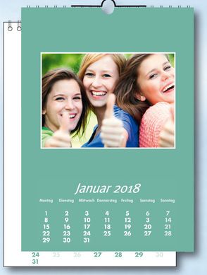 Fotokalender und Bastelkalender 2019 MINT, 12 Monatsblätter und neutralem Deckblatt. Format 21×30 cm. Für Bilder 13×18 cm Hoch und Quer.