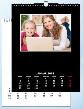 Fotokalender und Bastelkalender 2019 schwarz weiss glänzend, für Bilder 13×18 cm Hoch und Quer