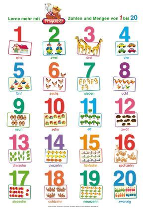 Fragenbär-Lernposter: Zahlen und Mengen von 1 bis 20 (in der Schulbuch-Druckschrift) L 70 x 100 cm von Fels,  Bengt