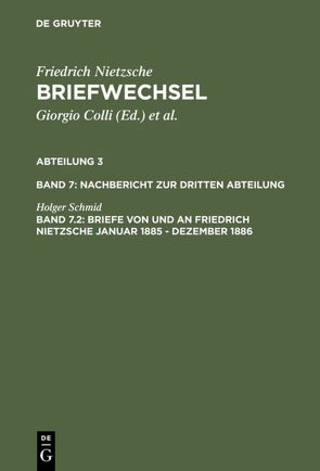 Friedrich Nietzsche: Briefwechsel. Abteilung 3. Nachbericht zur dritten Abteilung / Briefe von und an Friedrich Nietzsche Januar 1885 – Dezember 1886 von Miller,  Norbert, Schmid,  Holger