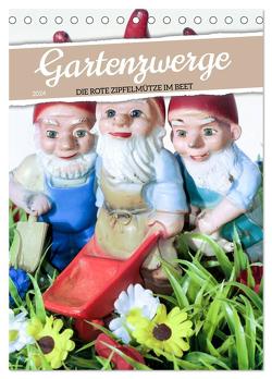 Gartenzwerge: Die rote Zipfelmütze im Beet (Tischkalender 2024 DIN A5 hoch), CALVENDO Monatskalender von CALVENDO,  CALVENDO