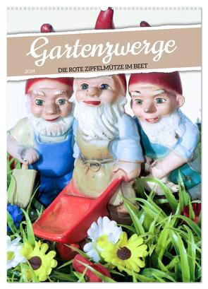 Gartenzwerge: Die rote Zipfelmütze im Beet (Wandkalender 2024 DIN A2 hoch), CALVENDO Monatskalender von CALVENDO,  CALVENDO