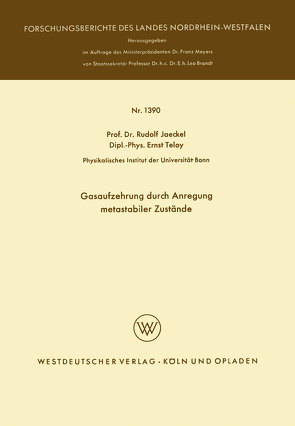 Gasaufzehrung durch Anregung metastabiler Zustände von Jaeckel,  Rudolf