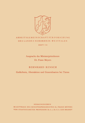 Gedächtnis, Abstraktion und Generalisation bei Tieren von Rensch,  Bernhard