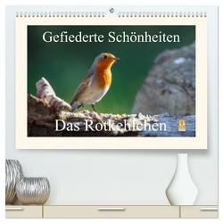 Gefiederte Schönheiten – Das Rotkehlchen (hochwertiger Premium Wandkalender 2024 DIN A2 quer), Kunstdruck in Hochglanz von Poetsch,  Rolf