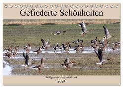 Gefiederte Schönheiten – Wildgänse in Norddeutschland (Tischkalender 2024 DIN A5 quer), CALVENDO Monatskalender von Poetsch,  Rolf