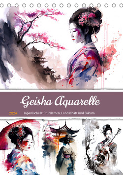 Geisha Aquarelle – Japanische Kulturdamen, Landschaft und Sakura (Tischkalender 2024 DIN A5 hoch), CALVENDO Monatskalender von Frost,  Anja