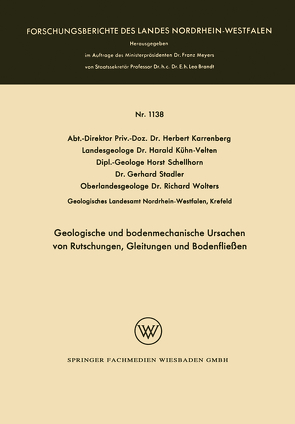 Geologische und bodenmechanische Ursachen von Rutschungen, Gleitungen und Bodenfließen von Karrenberg,  Herbert, Kühn-Velten,  Harald, Schellhorn,  Horst, Stadler,  Gerhard, Wolters,  Richard