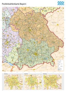 Postleitzahlenkarte Bayern XL mit Laminierung (beschreib- und abwischbar)