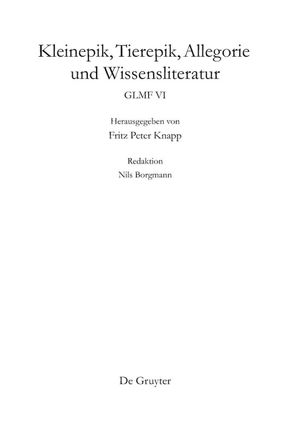 Germania Litteraria Mediaevalis Francigena / Kleinepik, Tierepik, Allegorie und Wissensliteratur von Knapp,  Fritz Peter