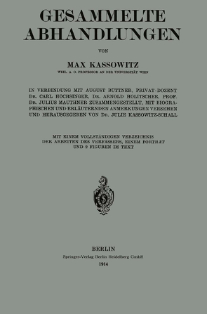 Gesammelte Abhandlungen von Kassowitz,  Max, Schall-Kassowitz,  Julie