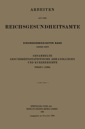 Gesammelte Gesundheitsstatistische Abhandlungen und Kurzberichte von Pohlen,  Kurt