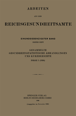 Gesammelte Gesundheitsstatistische Abhandlungen und Kurzberichte von Pohlen,  Kurt