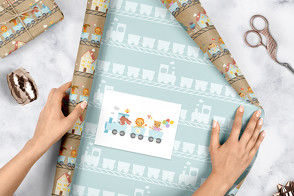 Geschenkpapier-Set für Kinder: Eisenbahn