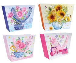 Geschenktasche Blumen mit Organza-Band