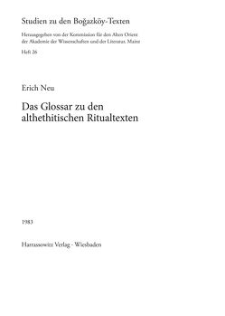 Glossar zu den althethitischen Ritualtexten von Neu,  Erich