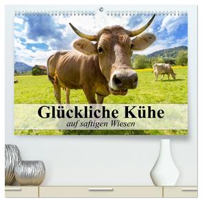 Glückliche Kühe auf saftigen Wiesen (hochwertiger Premium Wandkalender 2024 DIN A2 quer), Kunstdruck in Hochglanz von Stanzer,  Elisabeth