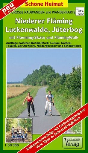 Große Radwander- und Wanderkarte Niederer Fläming, Luckenwalde, Jüterbog mit Flaeming-Skate® und FlämingWalk®