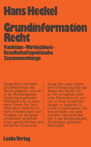 Grundinformation Recht von Heckel,  Hans