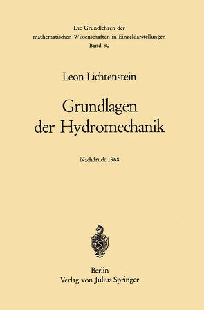 Grundlagen der Hydromechanik von Lichtenstein,  Leon