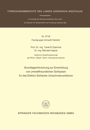 Grundlagenforschung zur Entwicklung von umweltfreundlichen Schlacken für das Elektro-Schlacke-Umschmelzverfahren von Gammal,  Tarek el