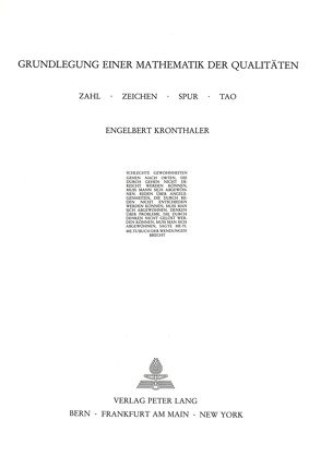 Grundlegung einer Mathematik der Qualitäten von Kronthaler,  Engelbert