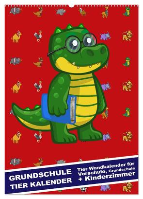 Grundschule Tier Kalender – Tier Wandkalender für Vorschule, Grundschule und Kinderzimmer (Wandkalender 2024 DIN A2 hoch), CALVENDO Monatskalender von dmr,  steckandose, 