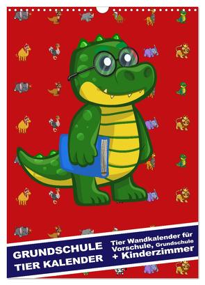 Grundschule Tier Kalender – Tier Wandkalender für Vorschule, Grundschule und Kinderzimmer (Wandkalender 2024 DIN A3 hoch), CALVENDO Monatskalender von dmr,  steckandose, 