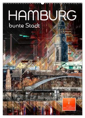 Hamburg bunte Stadt (Wandkalender 2024 DIN A2 hoch), CALVENDO Monatskalender von Roder,  Peter