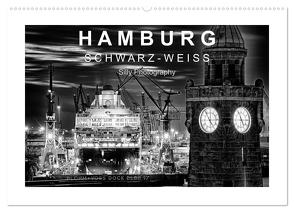 Hamburg in schwarz-weiss (Wandkalender 2024 DIN A2 quer), CALVENDO Monatskalender von Photography,  Silly