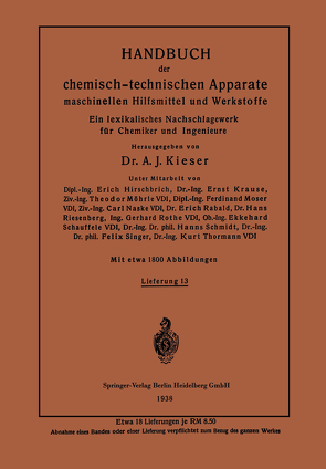 Handbuch der chemisch-technischen Apparate maschinellen Hilfsmittel und Werkstoffe von Kieser,  A.J., Krause,  Kurt