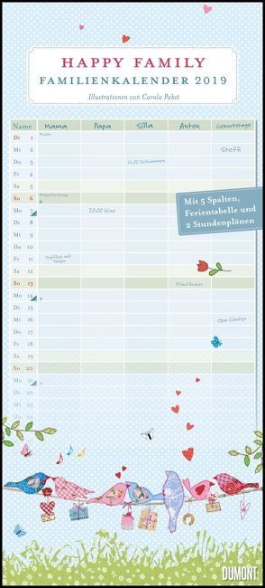 Happy Family Familienkalender 2019 – Wandkalender – Familien-Planer mit 5 Spalten – Format 22 x 49 cm von DUMONT Kalenderverlag, Pabst,  Carola