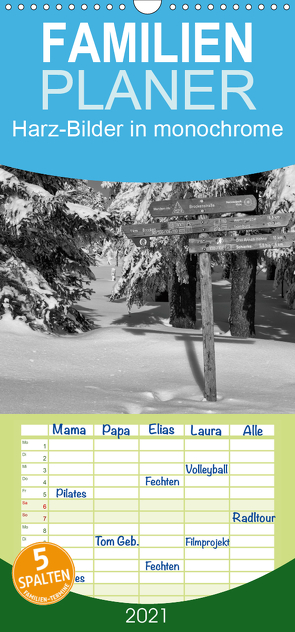 Harz-Bilder in monochrome – Familienplaner hoch (Wandkalender 2021 , 21 cm x 45 cm, hoch) von Levi,  Andreas