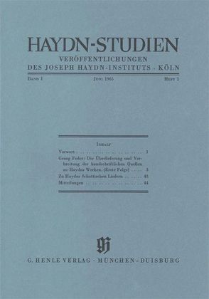 Haydn Studien. Veröffentlichungen des Joseph Haydn-Instituts Köln. Band I, Heft 1, Juni 1965 von Feder,  Georg